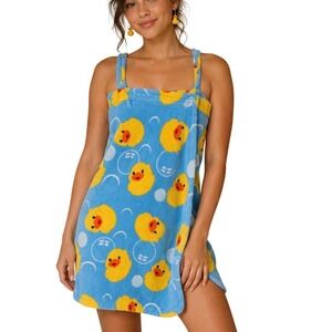 Hotel Spa Bath Wrap Set With Earrings OS Blue Yellow Rubber Ducky Plush